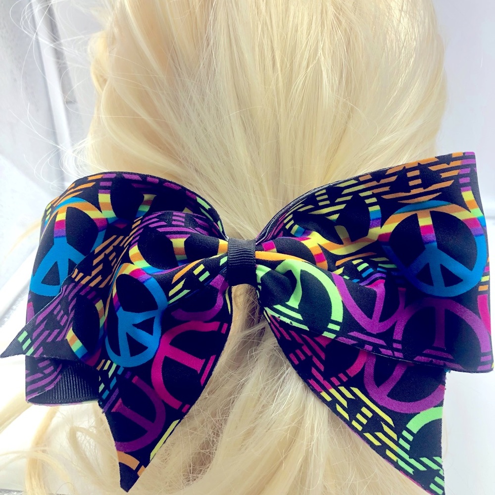 Purple Multi- Colored Peace Cheerleading Bow 3” Ribbon